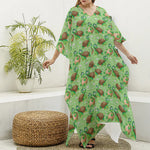 Cartoon Turtle Pattern Print Silk V-Neck Kaftan Dress