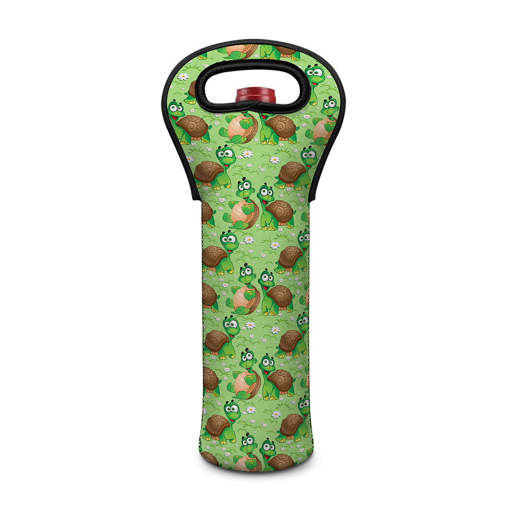 Cartoon Turtle Pattern Print Single Neoprene Wine Tote