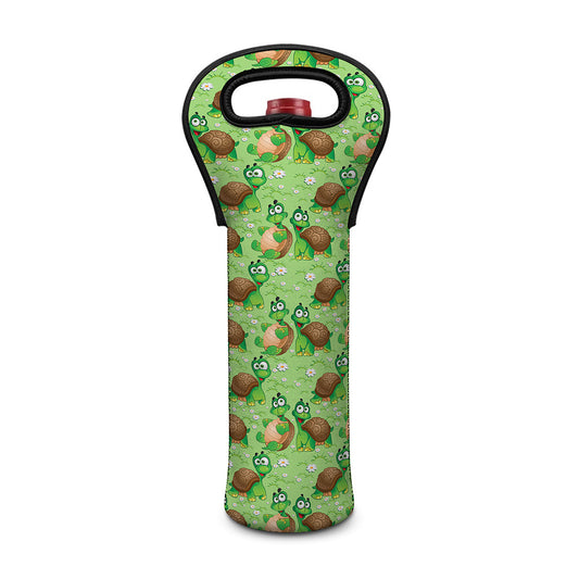 Cartoon Turtle Pattern Print Single Neoprene Wine Tote