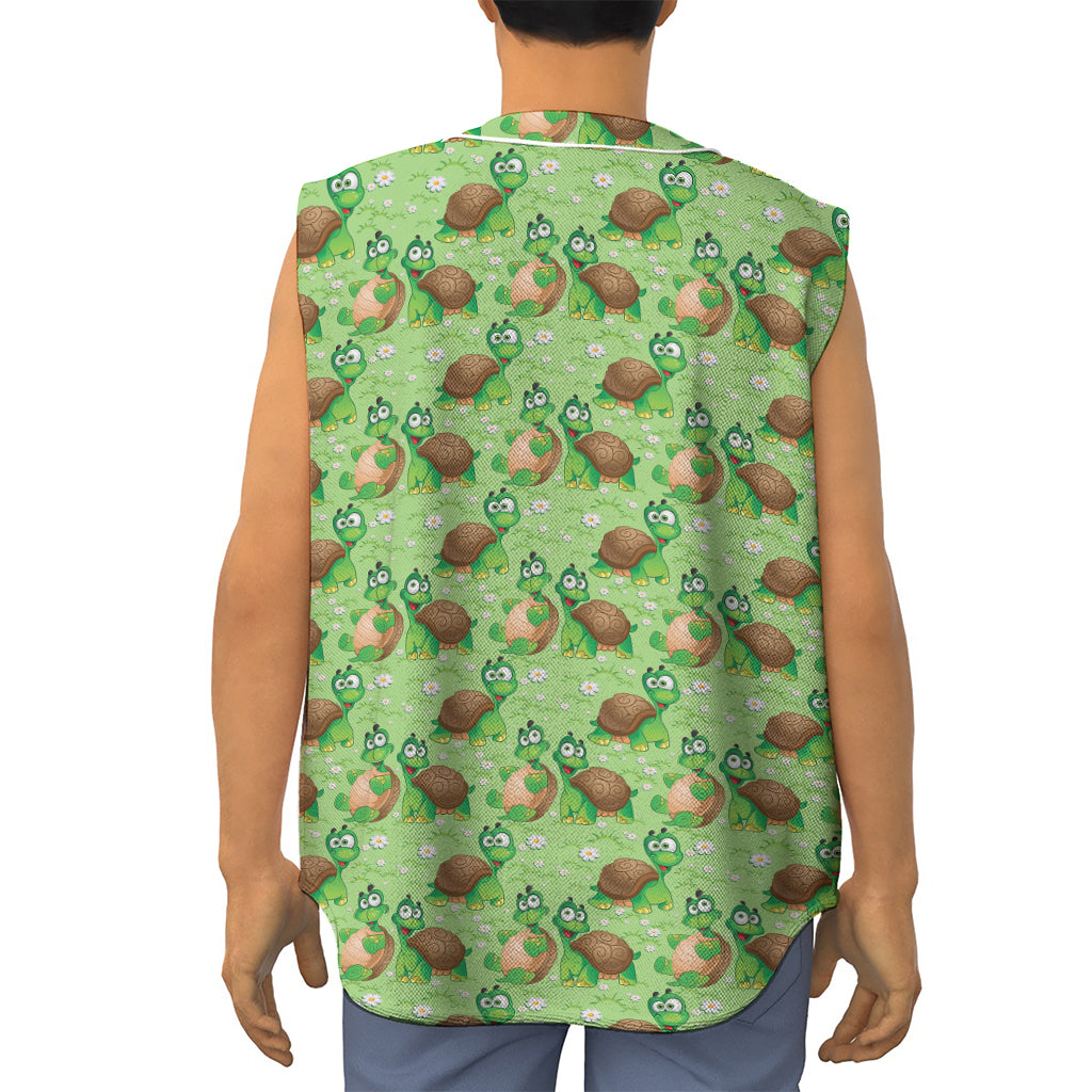 Cartoon Turtle Pattern Print Sleeveless Baseball Jersey