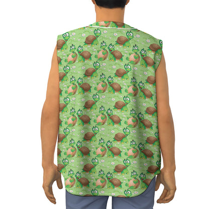 Cartoon Turtle Pattern Print Sleeveless Baseball Jersey