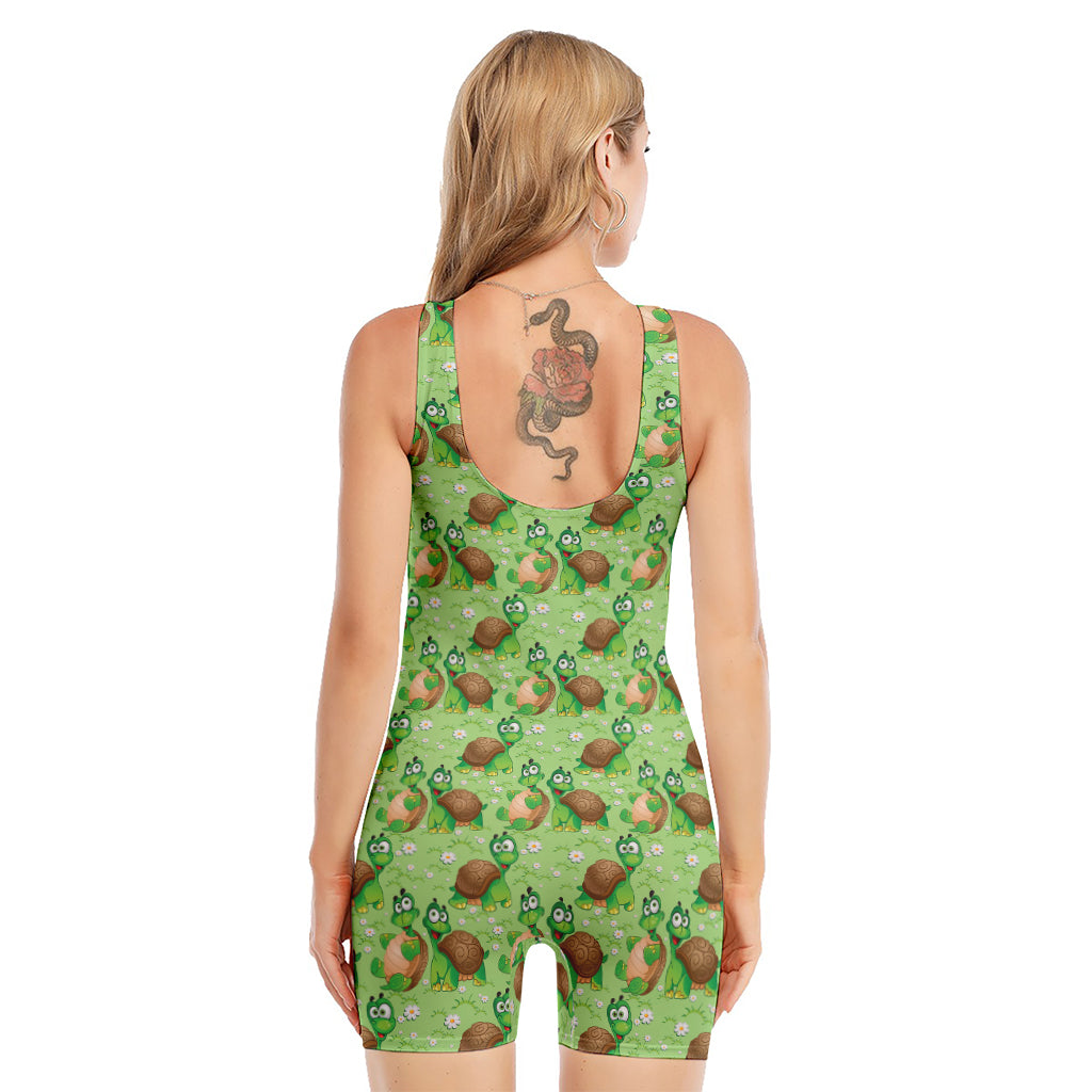Cartoon Turtle Pattern Print Sleeveless One Piece Swimsuit