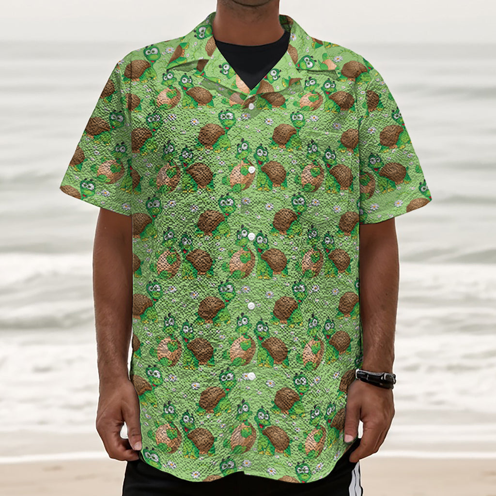 Cartoon Turtle Pattern Print Textured Short Sleeve Shirt