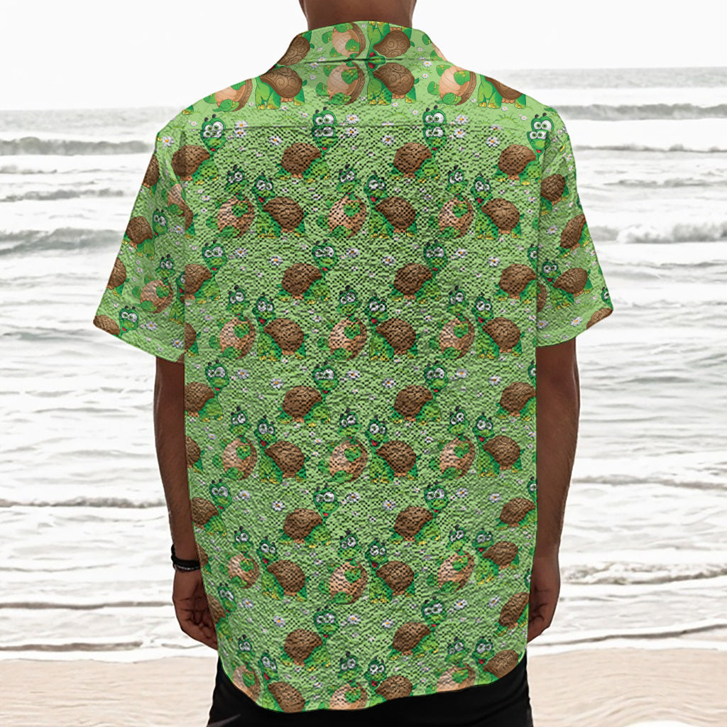 Cartoon Turtle Pattern Print Textured Short Sleeve Shirt