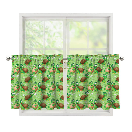 Cartoon Turtle Pattern Print Tier Curtains