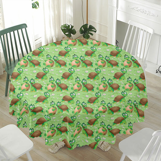 Cartoon Turtle Pattern Print Waterproof Round Tablecloth