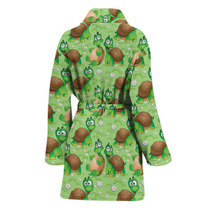 Cartoon Turtle Pattern Print Women's Bathrobe