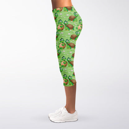 Cartoon Turtle Pattern Print Women's Capri Leggings