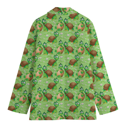 Cartoon Turtle Pattern Print Women's Cotton Blazer