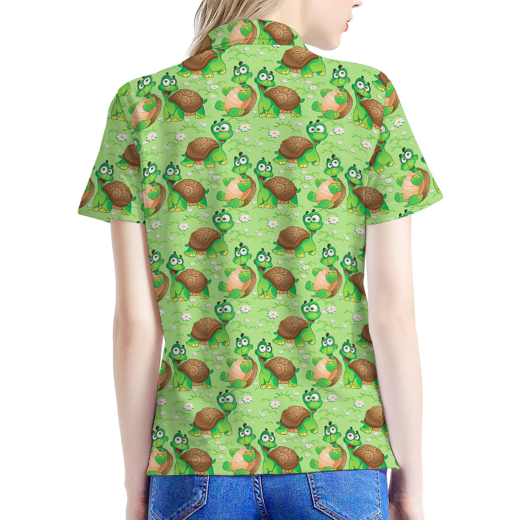 Cartoon Turtle Pattern Print Women's Polo Shirt