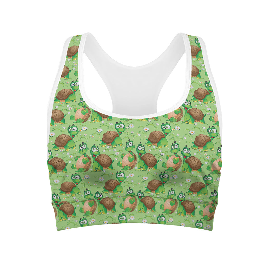 Cartoon Turtle Pattern Print Women's Sports Bra