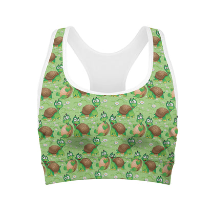 Cartoon Turtle Pattern Print Women's Sports Bra