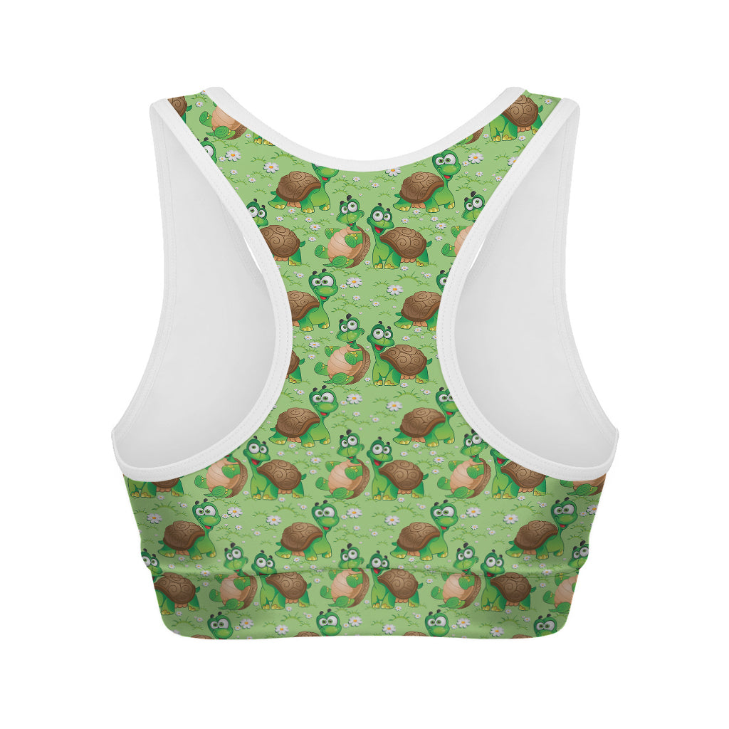 Cartoon Turtle Pattern Print Women's Sports Bra