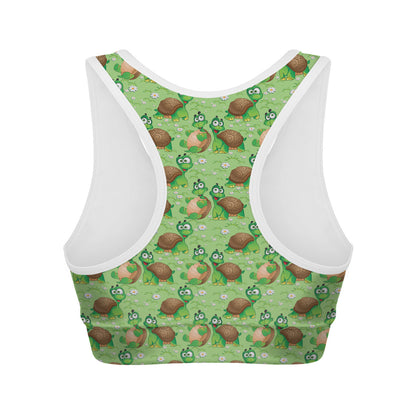 Cartoon Turtle Pattern Print Women's Sports Bra