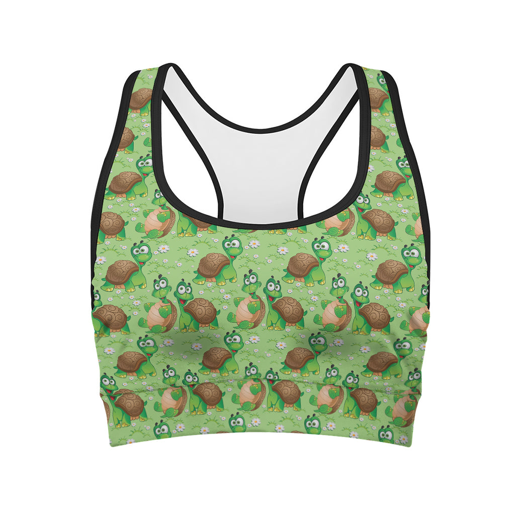 Cartoon Turtle Pattern Print Women's Sports Bra
