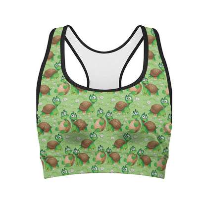 Cartoon Turtle Pattern Print Women's Sports Bra