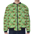 Cartoon Turtle Pattern Print Zip Sleeve Bomber Jacket