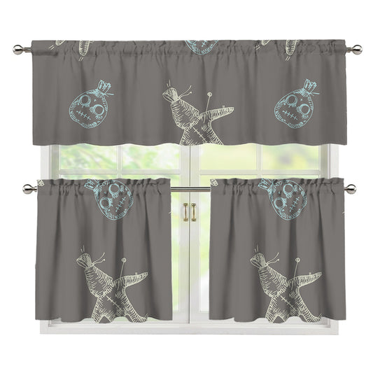 Cartoon Voodoo Doll Pattern Print 3 Piece Kitchen Curtains