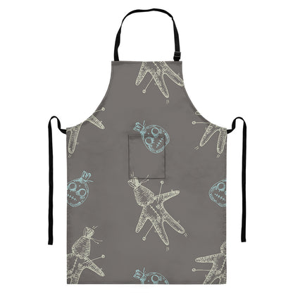 Cartoon Voodoo Doll Pattern Print Bib Apron With Pocket