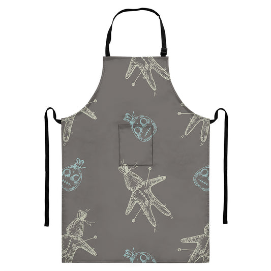 Cartoon Voodoo Doll Pattern Print Bib Apron With Pocket