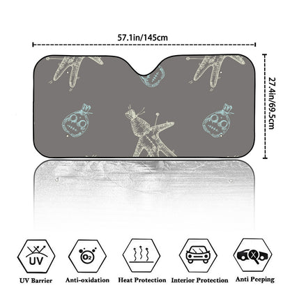 Cartoon Voodoo Doll Pattern Print Car Windshield Sun Shade