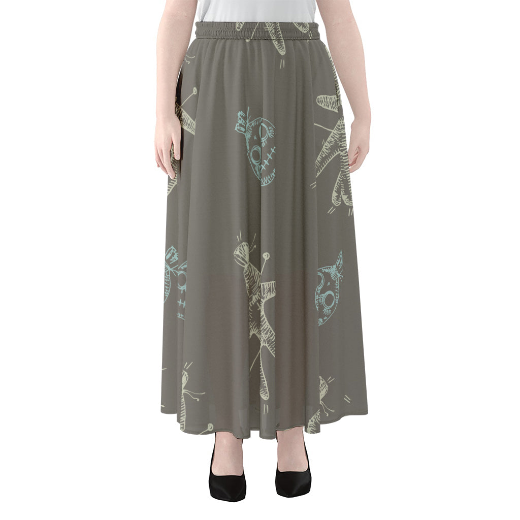 Cartoon Voodoo Doll Pattern Print Chiffon Maxi Skirt