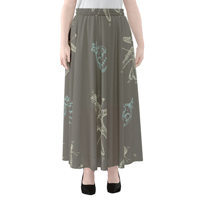 Cartoon Voodoo Doll Pattern Print Chiffon Maxi Skirt