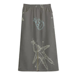Cartoon Voodoo Doll Pattern Print Cotton Front Slit Maxi Skirt