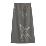 Cartoon Voodoo Doll Pattern Print Cotton Front Slit Maxi Skirt