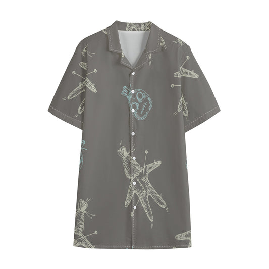 Cartoon Voodoo Doll Pattern Print Cotton Hawaiian Shirt