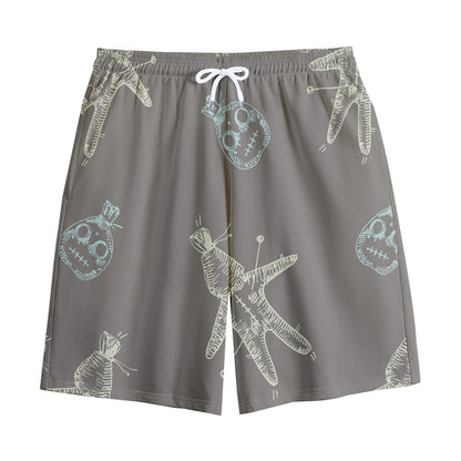 Cartoon Voodoo Doll Pattern Print Cotton Shorts