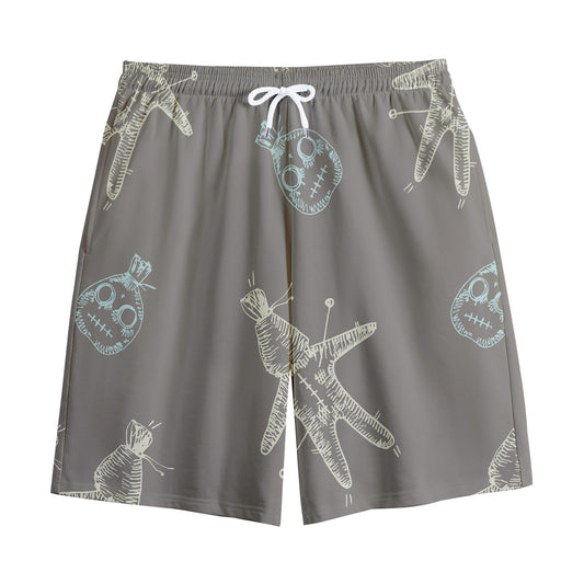 Cartoon Voodoo Doll Pattern Print Cotton Shorts