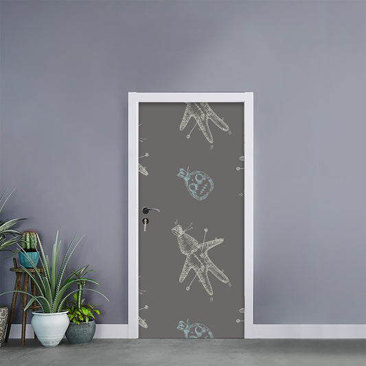 Cartoon Voodoo Doll Pattern Print Door Sticker