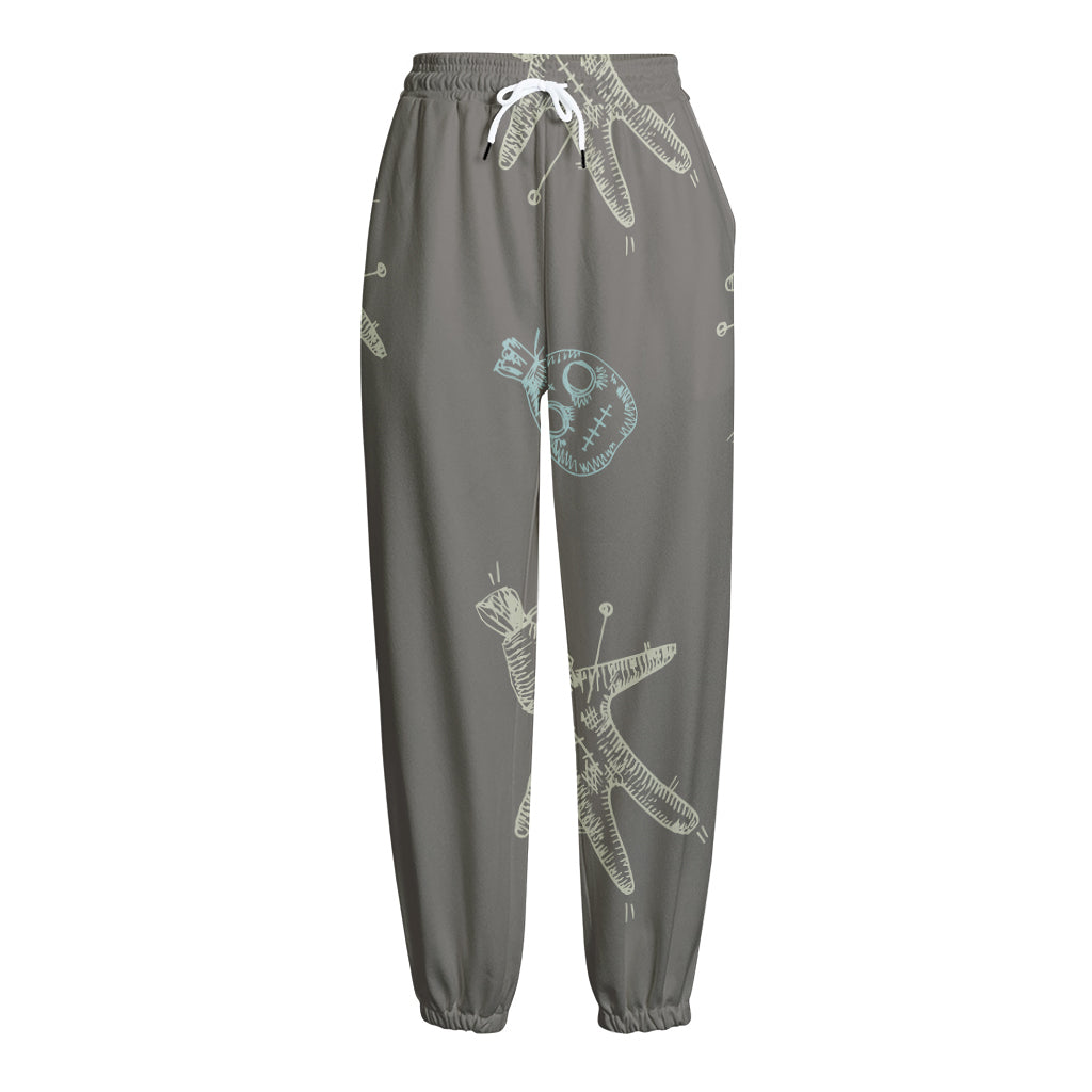 Cartoon Voodoo Doll Pattern Print Fleece Lined Knit Pants