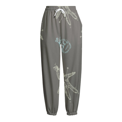 Cartoon Voodoo Doll Pattern Print Fleece Lined Knit Pants
