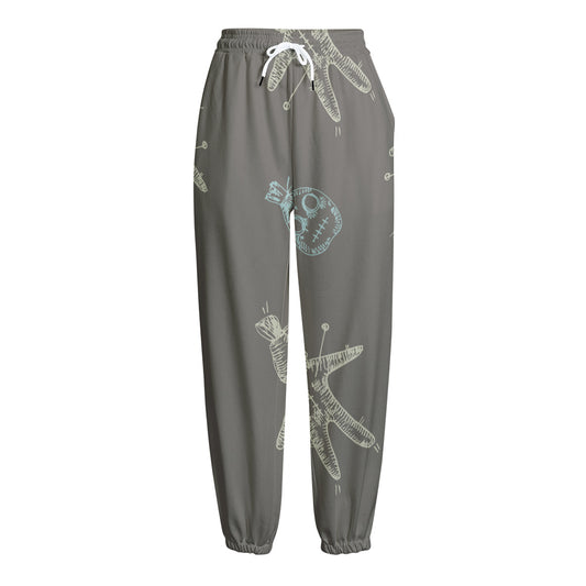 Cartoon Voodoo Doll Pattern Print Fleece Lined Knit Pants
