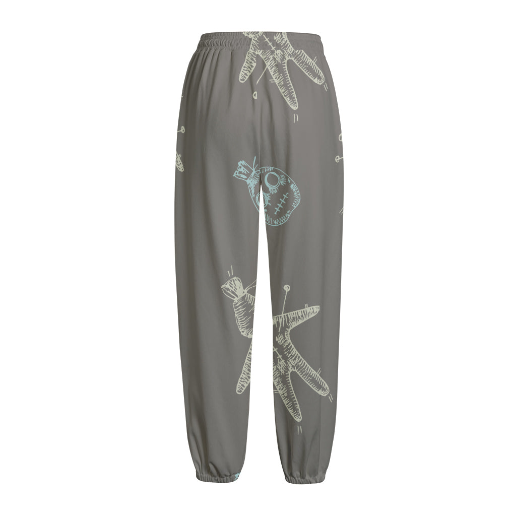 Cartoon Voodoo Doll Pattern Print Fleece Lined Knit Pants