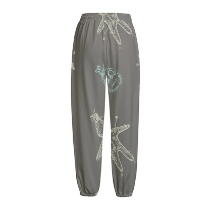 Cartoon Voodoo Doll Pattern Print Fleece Lined Knit Pants