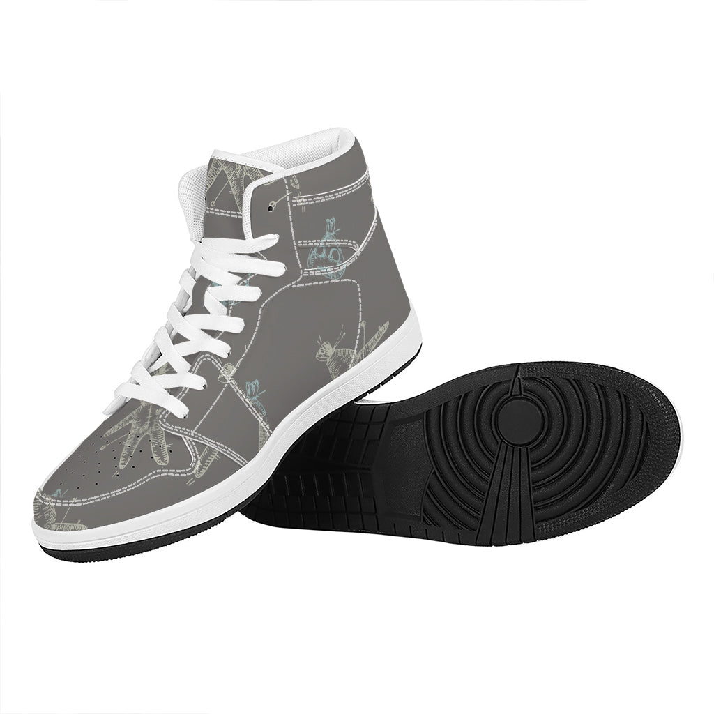 Cartoon Voodoo Doll Pattern Print High Top Leather Sneakers