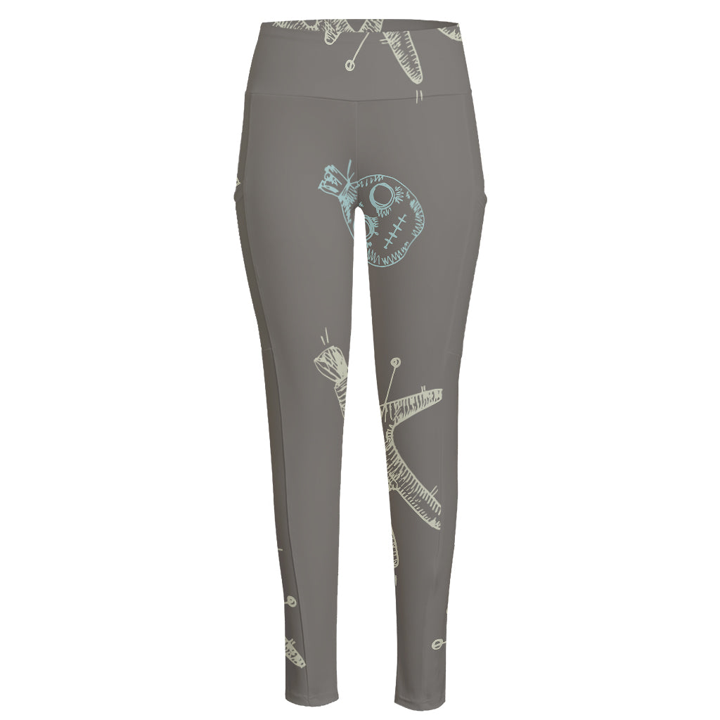 Cartoon Voodoo Doll Pattern Print High-Waisted Pocket Leggings