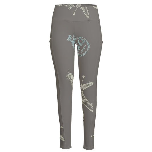 Cartoon Voodoo Doll Pattern Print High-Waisted Pocket Leggings