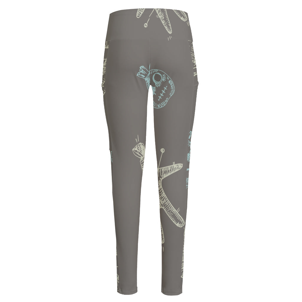 Cartoon Voodoo Doll Pattern Print High-Waisted Pocket Leggings