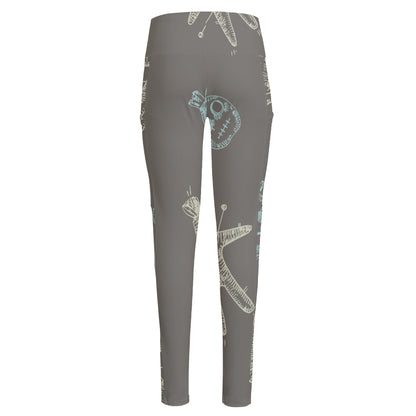 Cartoon Voodoo Doll Pattern Print High-Waisted Pocket Leggings
