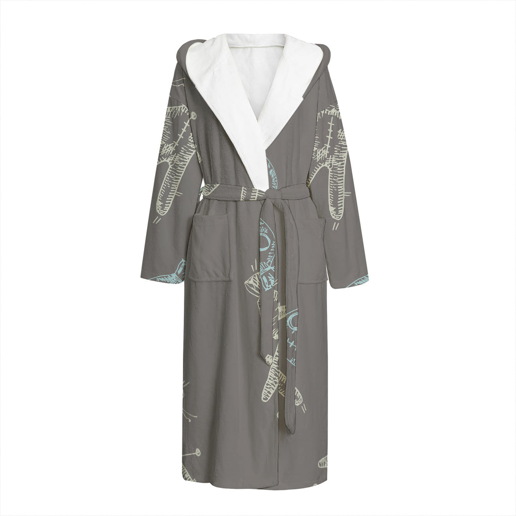 Cartoon Voodoo Doll Pattern Print Hooded Bathrobe