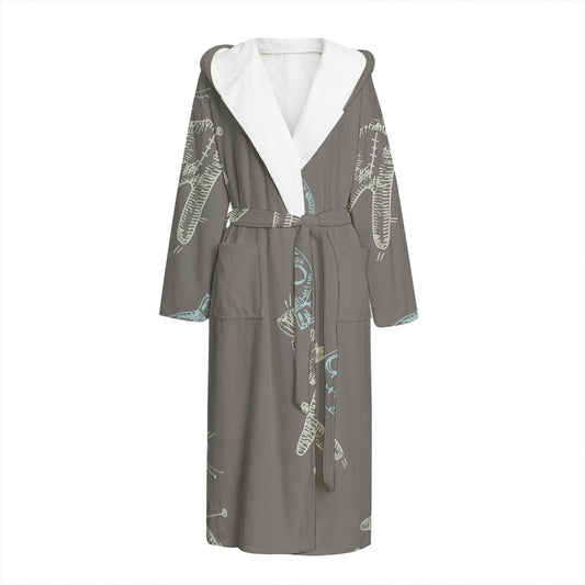 Cartoon Voodoo Doll Pattern Print Hooded Bathrobe