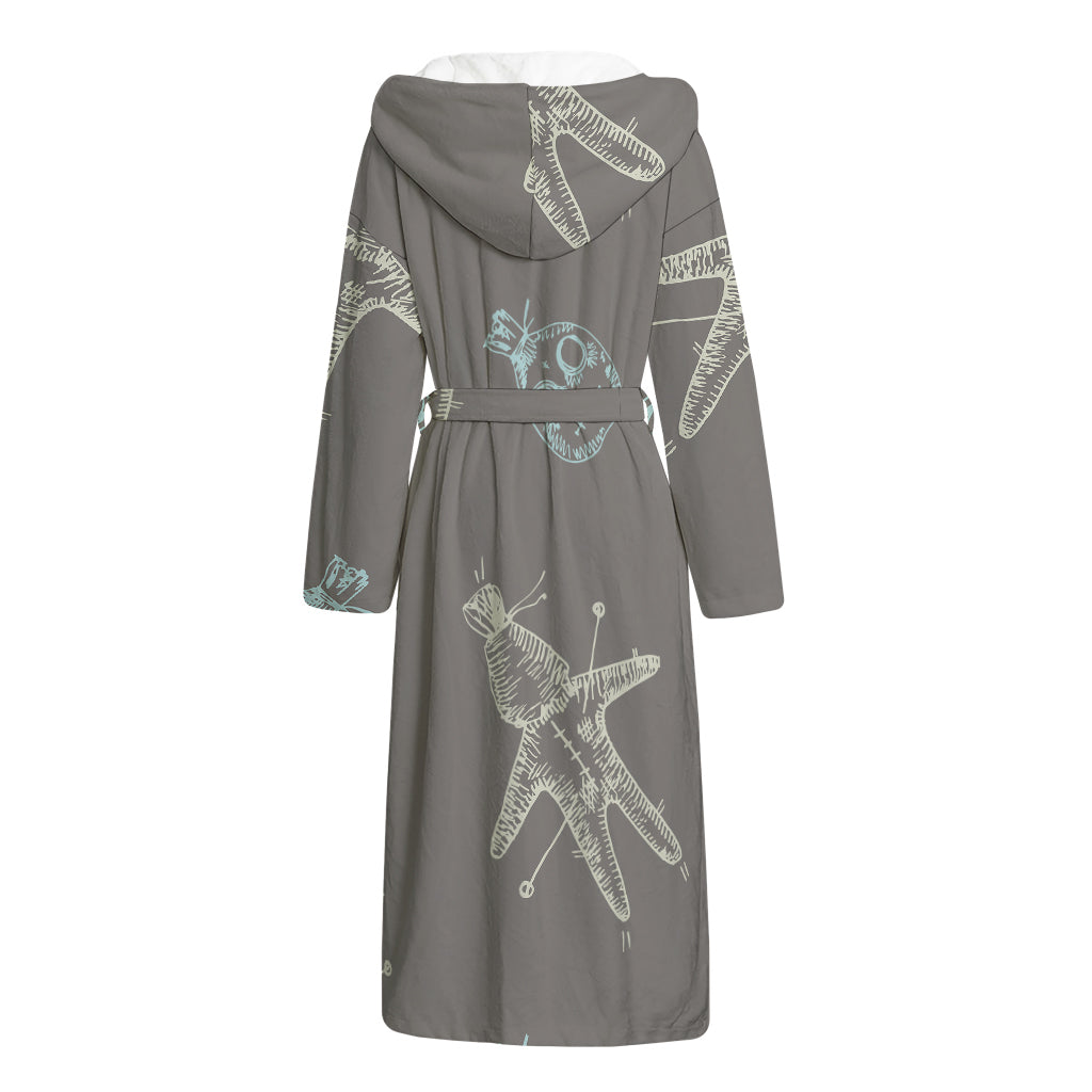 Cartoon Voodoo Doll Pattern Print Hooded Bathrobe