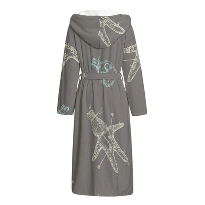 Cartoon Voodoo Doll Pattern Print Hooded Bathrobe