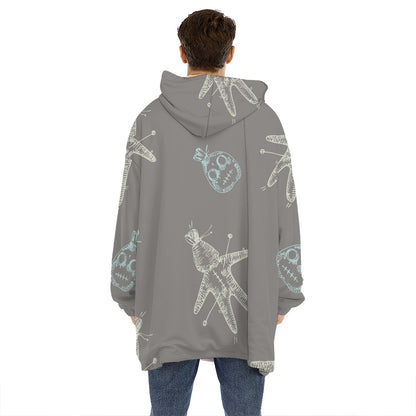 Cartoon Voodoo Doll Pattern Print Hoodie Blanket