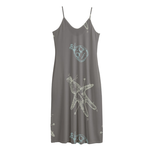 Cartoon Voodoo Doll Pattern Print Jersey Midi Cami Dress