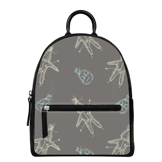 Cartoon Voodoo Doll Pattern Print Leather Backpack